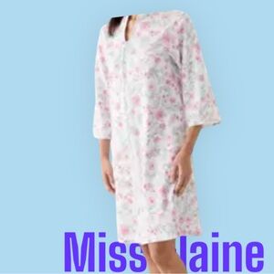 Miss Elaine Womens Small Nightgown Robe Floral Full Zip Mint/Pink Pockets House